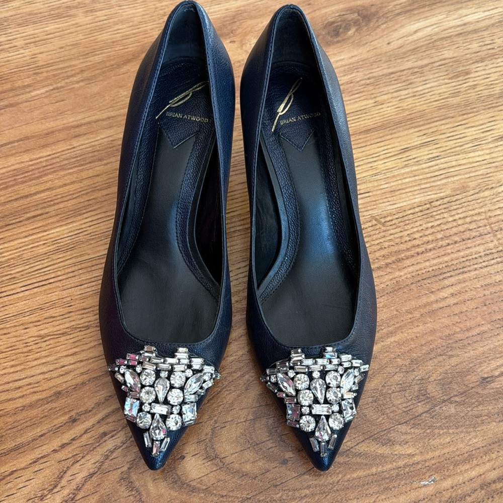 Beautiful B Brian Atwood Faux Crystal Sparkle embellished adornment low heels